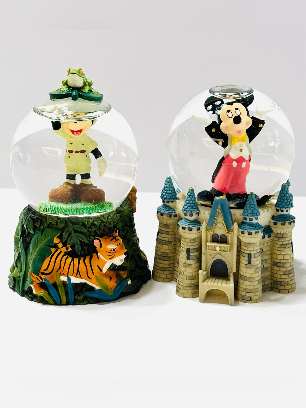 Vintage Disney Parks Mickey Mouse Mini Snow Globe Lot of 2 Castle & Safari